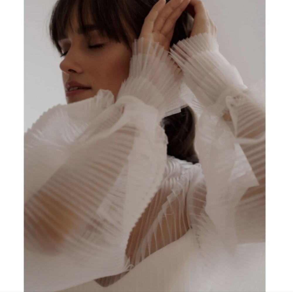 New CUSTOM pleated tulle bridal topper with balloon sleeves